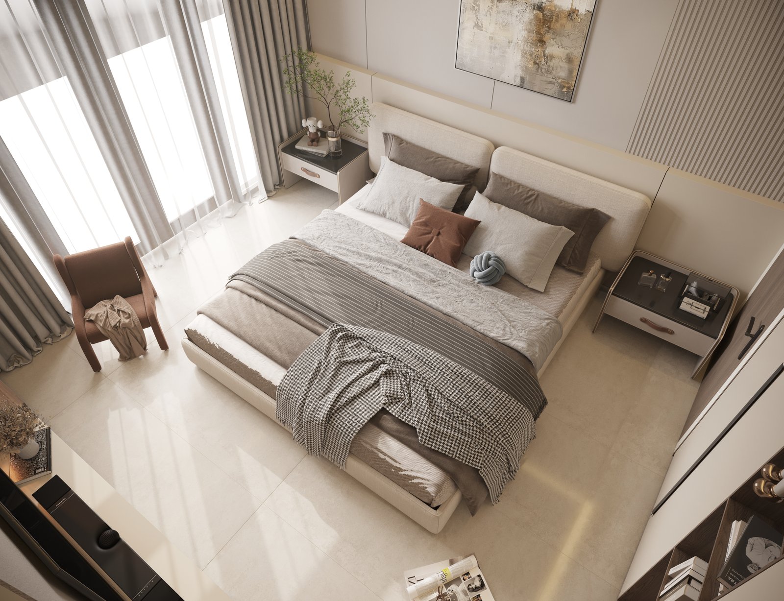 Modern bedroom with premium finishes in an Enaam Properties apartment