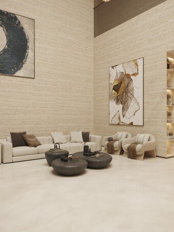 Spacious living room with premium finishes at Azra Residence